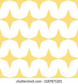 Patrón geométrico sin foco de estrellas amarillas de cuatro puntas. Ilustración vectorial aislada en fondo blanco.