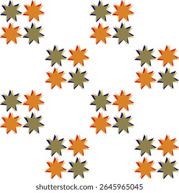 Seamless geometric pattern with yellow and green stars checkerboard background, repeat star pattern design for fabric printing, star patter