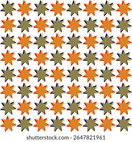 Seamless geometric pattern with yellow and green stars checkerboard background, repeat star pattern design for fabric printing, star patter