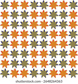 Seamless geometric pattern with yellow and green stars checkerboard background, repeat star pattern design for fabric printing, star patter