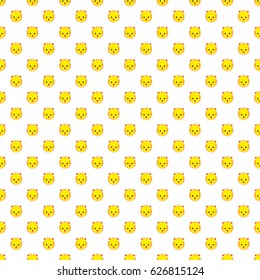 Seamless geometric pattern with yellow head of animal tiger, lion. Repeating vector abstract background.