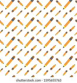 Seamless geometric pattern with yellow pencils in flat style. Vector