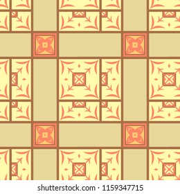 Seamless geometric pattern yellow squares on beige background with colors. For tile, wallpaper, fabric, packing.