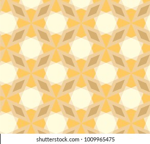 seamless geometric pattern in yellow with suns and stylized flowers