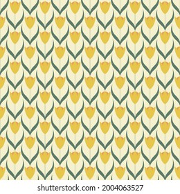 Seamless geometric pattern with yellow tulips. Vector design background.