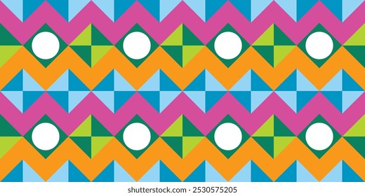 Seamless geometric pattern of zigzag lines with colorful squares background. Perfect for printing, design backgrounds, wallpaper and tiles, gift wrapping