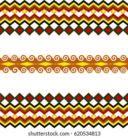 Seamless geometric pattern with zigzag, swirl, circle, square. Colorful Tropical. Traditional African style. 