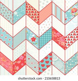 Seamless geometric pattern with zigzags in vintage patchwork style.