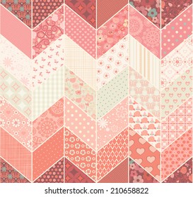 Seamless geometric pattern with zigzags in vintage patchwork style.