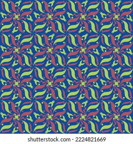 ilustración geométrica sin costura, patrón rojo verde sobre fondo azul para salvapantallas, álbumes, cubiertas, fondos, tarjetas, carteles, envoltura de regalo, textiles, impresión