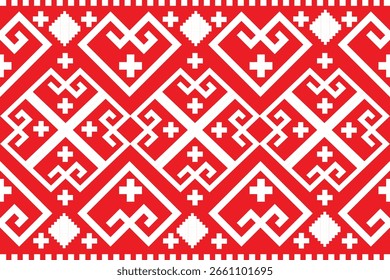 padrão geométrico sem costura,padrões geométricos étnicos tribal tradicional.Design vermelho e branco para fundo,tapete,papel de parede,roupas,embrulho,batik,bordado estilo ilustração vetor.