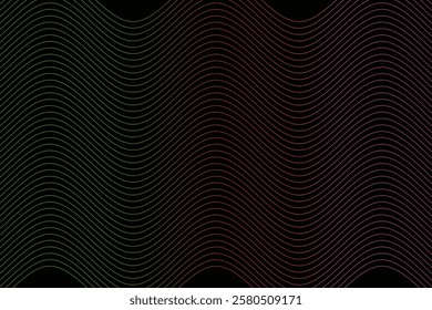 Seamless geometric patterns with abstract wave backgrounds for tech design vector illustrations graphic lines and contemporary design styles, Wave line abstract background isolated on black Vector