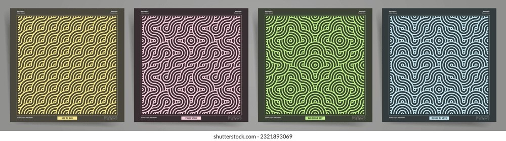 Seamless Geometric Patterns Backgrounds. Brutalist Patterns Merging Swiss Grunge Futuristic Style and Asian Wave Design, Perfect for Brochures, Posters, Album Covers.