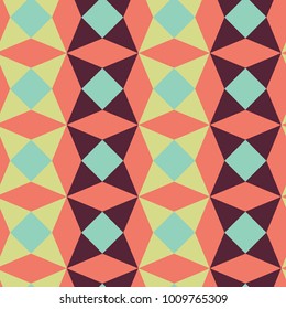 seamless geometric patterns with diamonds and squares in orange, dark red and pale yellow and blue
