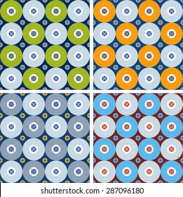 Seamless geometric patterns with gray circles. Seamless colorful geometric patterns consisting of large and small circles. For printing and textile prints. 