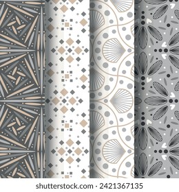 Seamless geometric patterns. Grey, beige and white texture