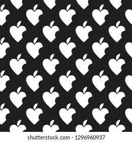 Seamless geometric patterns of Hearts. Icon of bitten the fruit is like to Heart.