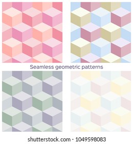 Seamless geometric patterns. Illusion of 3d. Vector 10eps