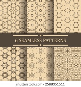 Seamless geometric patterns inspired by Arabian and Moroccan art. Ornamental decorative backgrounds for textiles, wallpaper, and branding