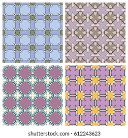 Seamless geometric patterns set, colorful fabric texture, seamless square background collection. Contemporary graphic design, ethnic ornament. Vector illustration