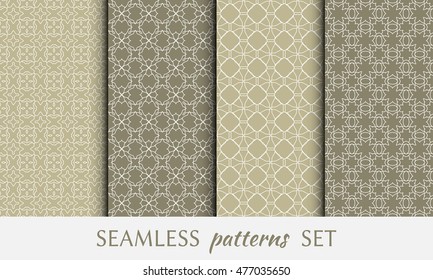 Seamless geometric patterns set. Contemporary graphic design. Endless texture for wallpaper, pattern fills, web page line backgrounds. Monochrome geometric ornaments.