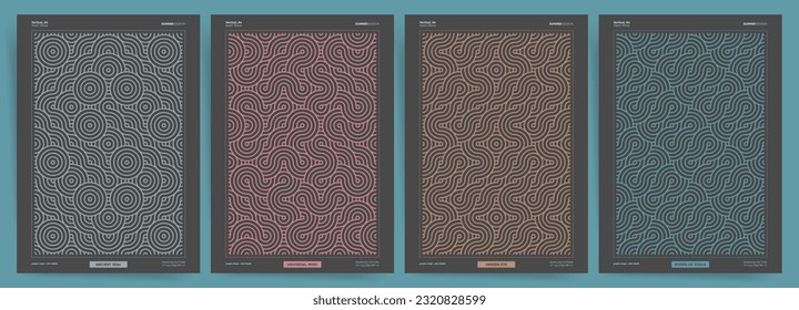 Seamless Geometric Patterns Set. Nordic Brutalist Style Endless Waves, Knots and Circles. Dark colors for poster, notebook, album covers and other brutal minimal designs.