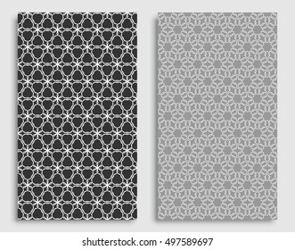 Seamless geometric patterns set, repeating lace texture. Seamless line backgrounds collection. Ethnic arabic, indian, turkish ornament. Black, gray and white