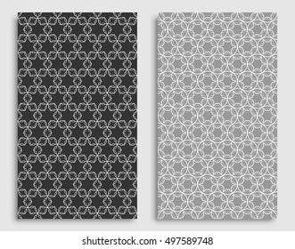 Seamless geometric patterns set, repeating lace texture. Seamless line backgrounds collection. Ethnic arabic, indian, turkish ornament. Black, gray and white