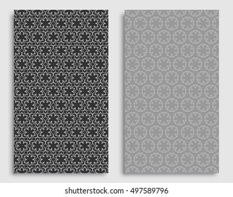 Seamless geometric patterns set, repeating lace texture. Seamless line backgrounds collection. Ethnic arabic, indian, turkish ornament. Black, gray and white