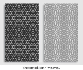 Seamless geometric patterns set, repeating lace texture. Seamless line backgrounds collection. Ethnic arabic, indian, turkish ornament. Black, gray and white