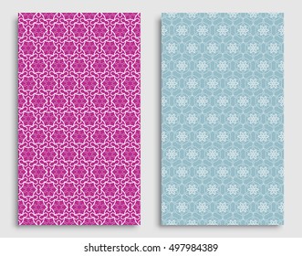 Seamless geometric patterns set, repeating lace texture. Seamless vertical graphic backgrounds collection with line ornament. Ethnic arabic, indian, turkish ornate surface for banner, card, invitation