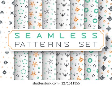Seamless Geometric Patterns Set. Vector illustration.