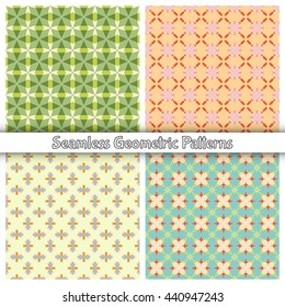 Seamless geometric patterns set. Vector colorful stylish fabric repeating texture. Seamless backgrounds collection. Contemporary graphic design. Tribal ethnic arabic, indian, mexican ornament