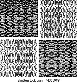 Seamless geometric patterns set. Vector illustration.