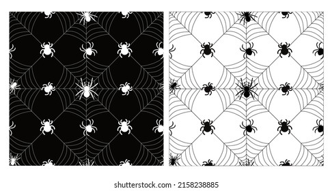 Seamless geometric patterns with spiders and cobwebs. monochrome pattern