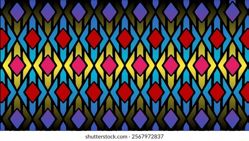 Seamless geometric patterns with vibrant and contrasting colors, perfect for background designs, textiles, and decorations. High-quality and versatile for various creative projects