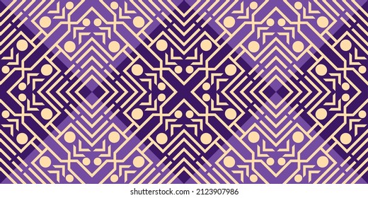 Seamless Geometric Pattern.Traditional Ethnic Style,Violet Maze Line With Dot Accent
