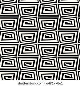 Seamless geometric pattern.Vector repeating texture with curvature effect.Black and white