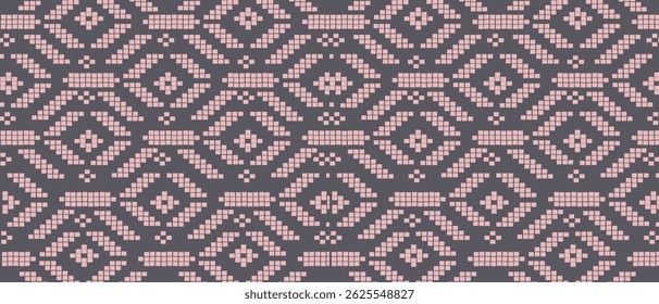 Seamless Geometric Pixel Art Pattern in Retro Colors Tribal Ethnic Inspired Background for Fabric, Wallpaper, and Decoration