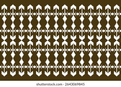 Seamless geometric pixel pattern inspired by traditional Thai textile  Features white motifs on dark green background, suitable for fabric, wrapping paper, wallpaper, digital 