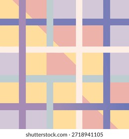 Padrão de xadrez geométrico sem costura com linhas de interseção e quadrados coloridos pastel Palavras-chave: abstrato, geométrico, padrão, xadrez, tartã, sem costura, fundo, textura, pastel, cores, linhas