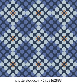 Seamless geometric polka dot pattern, abstract clustered dots background in light green tones
