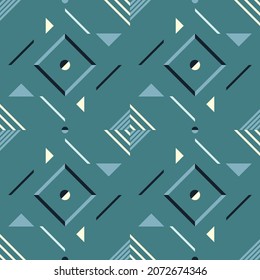 Impresión geométrica perfecta sobre fondo turquesa. Diseño sencillo para tejido y envoltura.