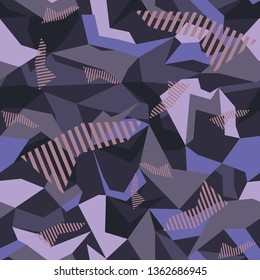Seamless geometric purple pattern of triangles and lines. Print on fabric. Vector