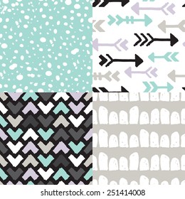 Seamless geometric raw arrow triangle dots and spots abstract background pattern in vector