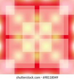 Seamless geometric red yellow pattern from light matte squares and cages, watercolor. Vector EPS10
