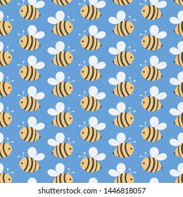 Seamless geometric repeat of bees and blue sky. A sweet hand drawn vector pollinator design ideal for children.