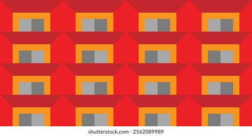 Seamless geometric repeating pattern fabric wallpaper background design combination of red, orange and gray