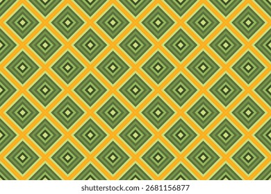 Seamless Geometric Retro Pattern. Green and Yellow Square Tile Background Design. EPS Vector