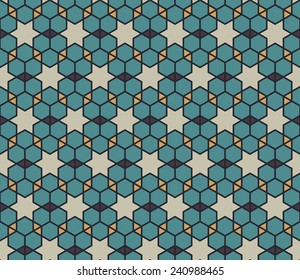 Seamless geometric retro pattern.  Traditional tile ornament (star and hexagon).
 Vector illustration.